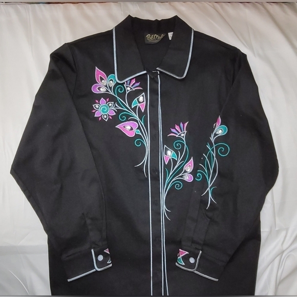 Bob Mackie Wearable Art Black Button-down Embroidered Shirt Size M - Picture 3 of 16